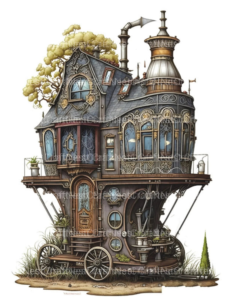 Steampunk Tiny House Coloring Book 2 - CraftNest - Digital Crafting and Art