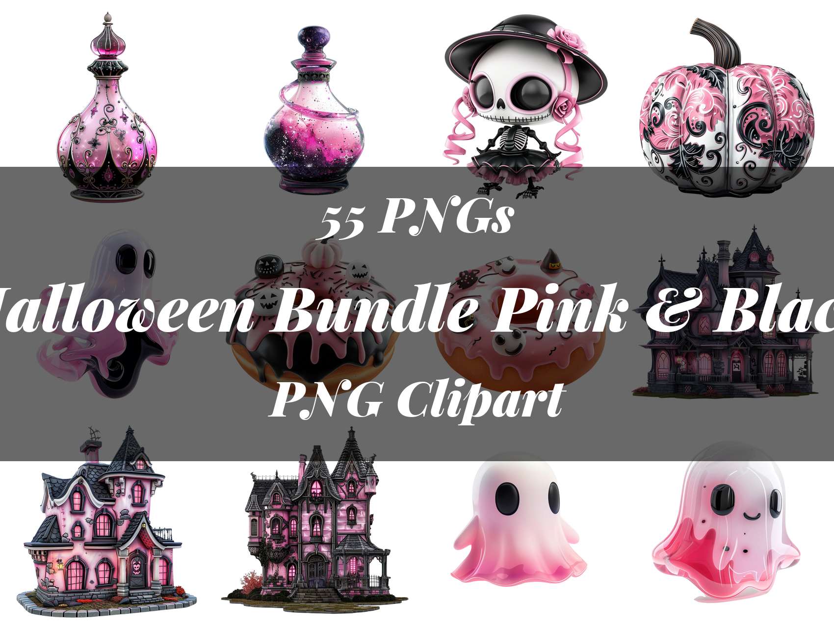Halloween Bundle Pink & Black Clipart