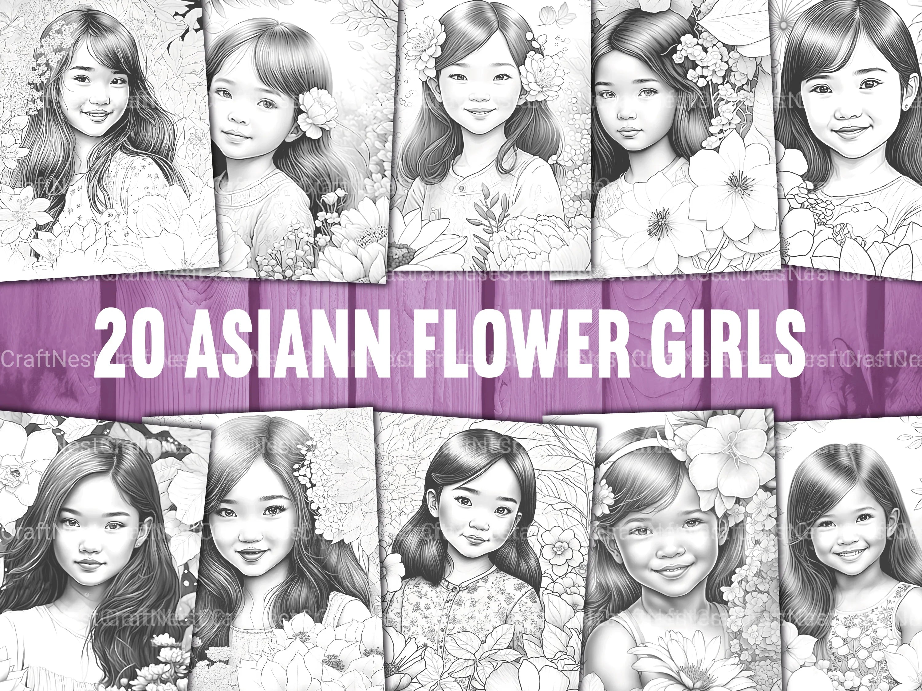 Asian Flower Girl Coloring Book - CraftNest - Digital Crafting and Art
