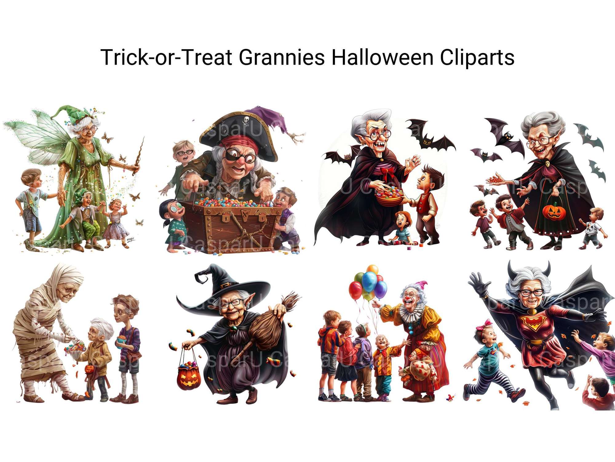 Trick-Or-Treat Grannies Halloween Clipart