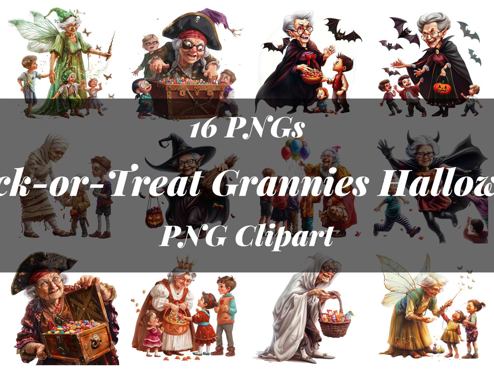 Trick-Or-Treat Grannies Halloween Clipart