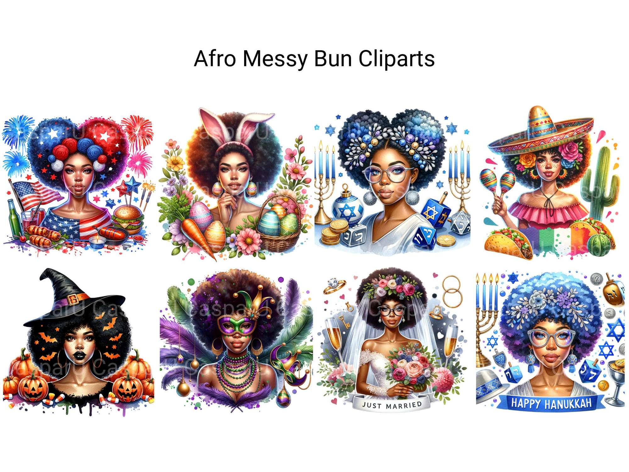Afro Messy Bun Clipart