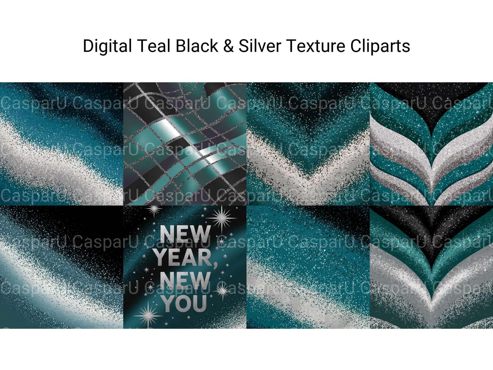 Digital Teal Black & Silver Texture Clipart - CraftNest - Digital Crafting and Art