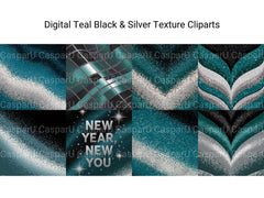 Digital Teal Black & Silver Texture Clipart - CraftNest - Digital Crafting and Art