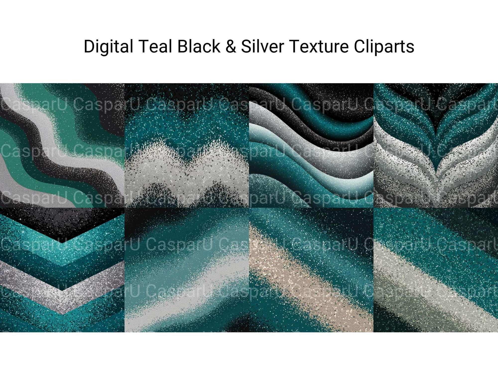 Digital Teal Black & Silver Texture Clipart - CraftNest - Digital Crafting and Art