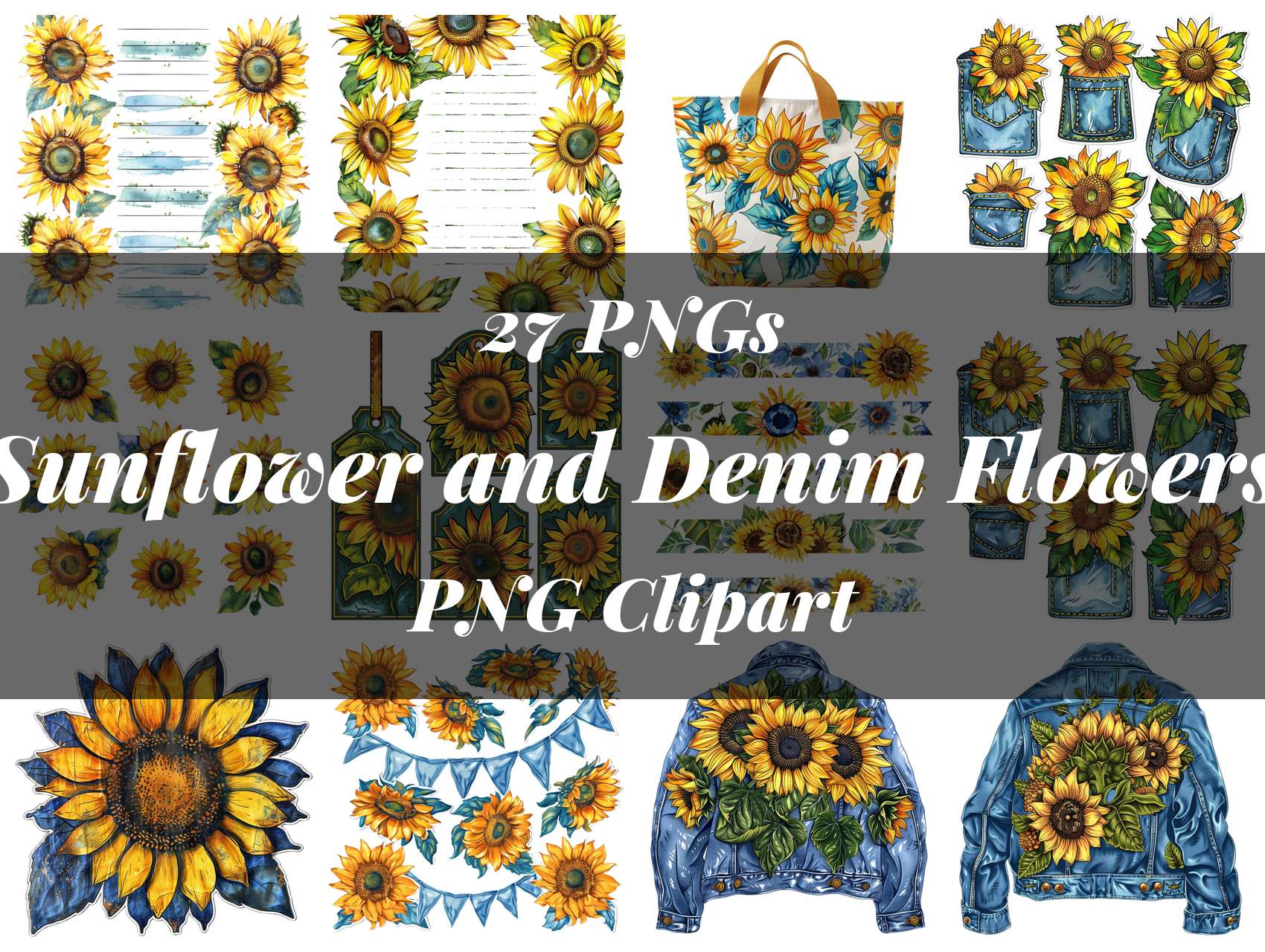 Sunflower and Denim Flowers Clipart