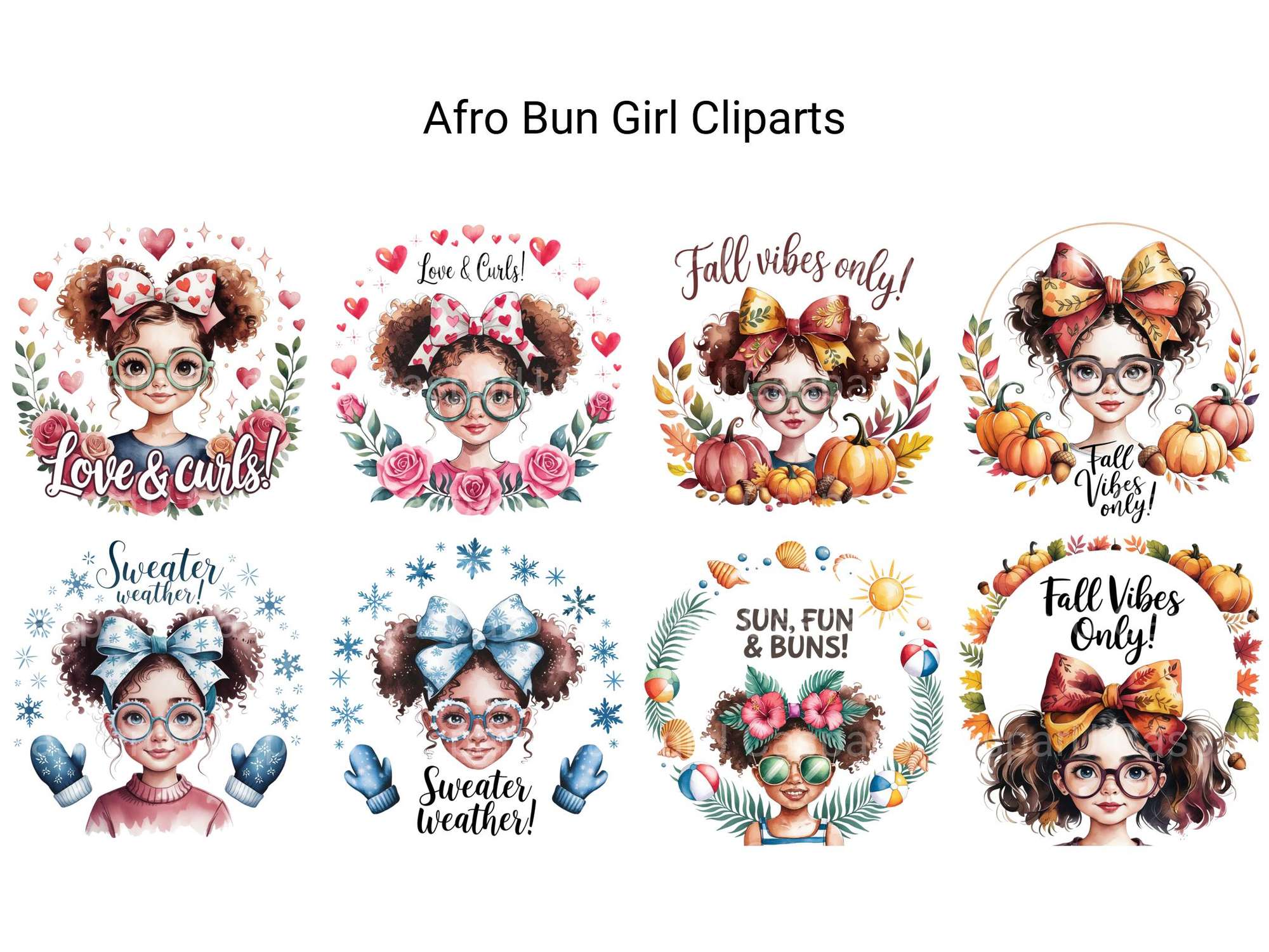 Afro Bun Girl Clipart