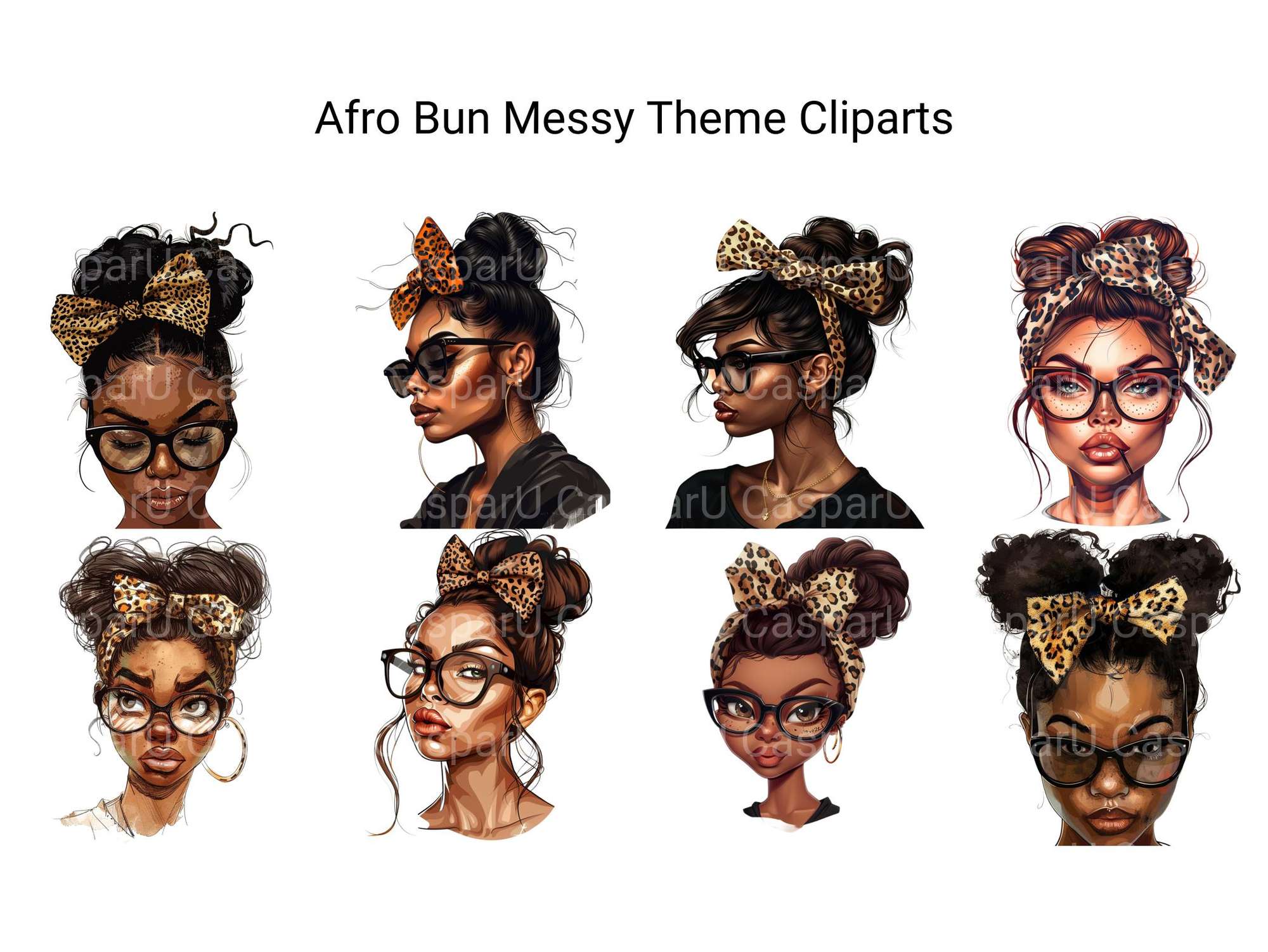 Afro Bun Messy Theme Clipart