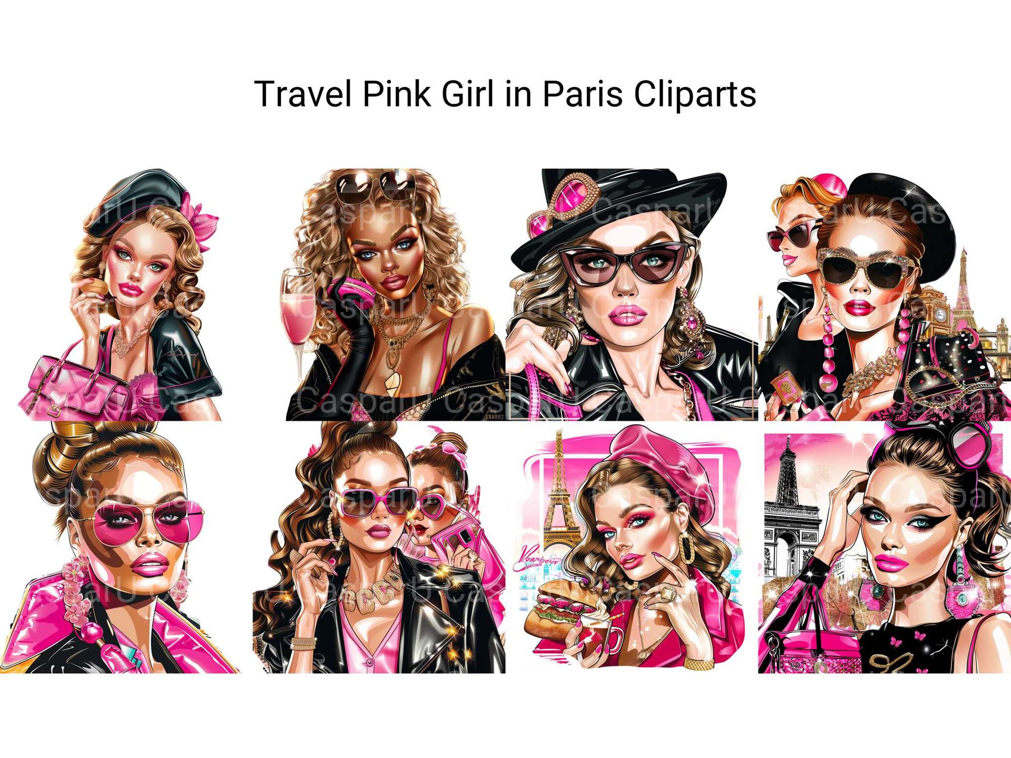 Travel Pink Girl in Paris Clipart