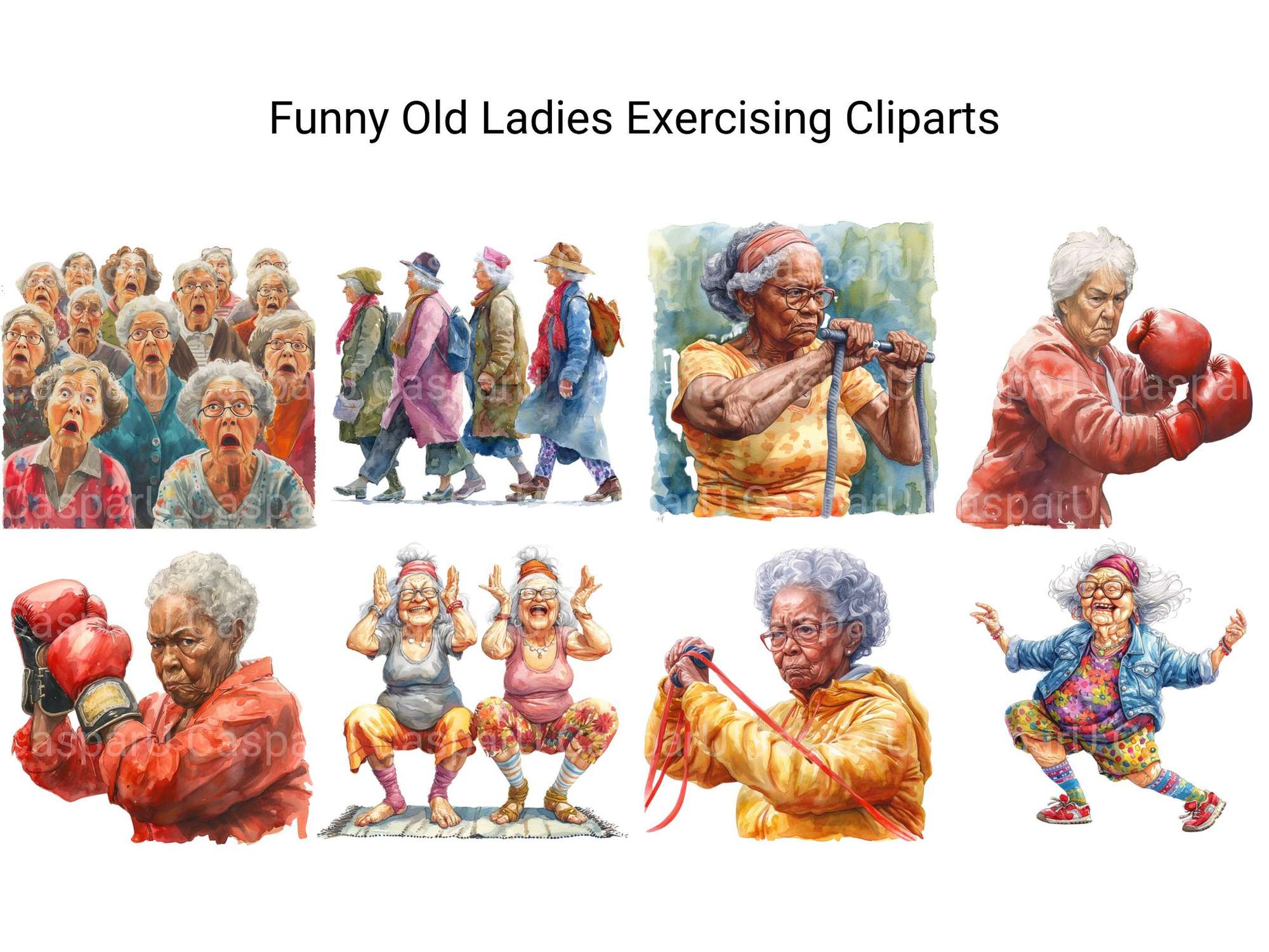Funny Old Ladies Exercising Clipart