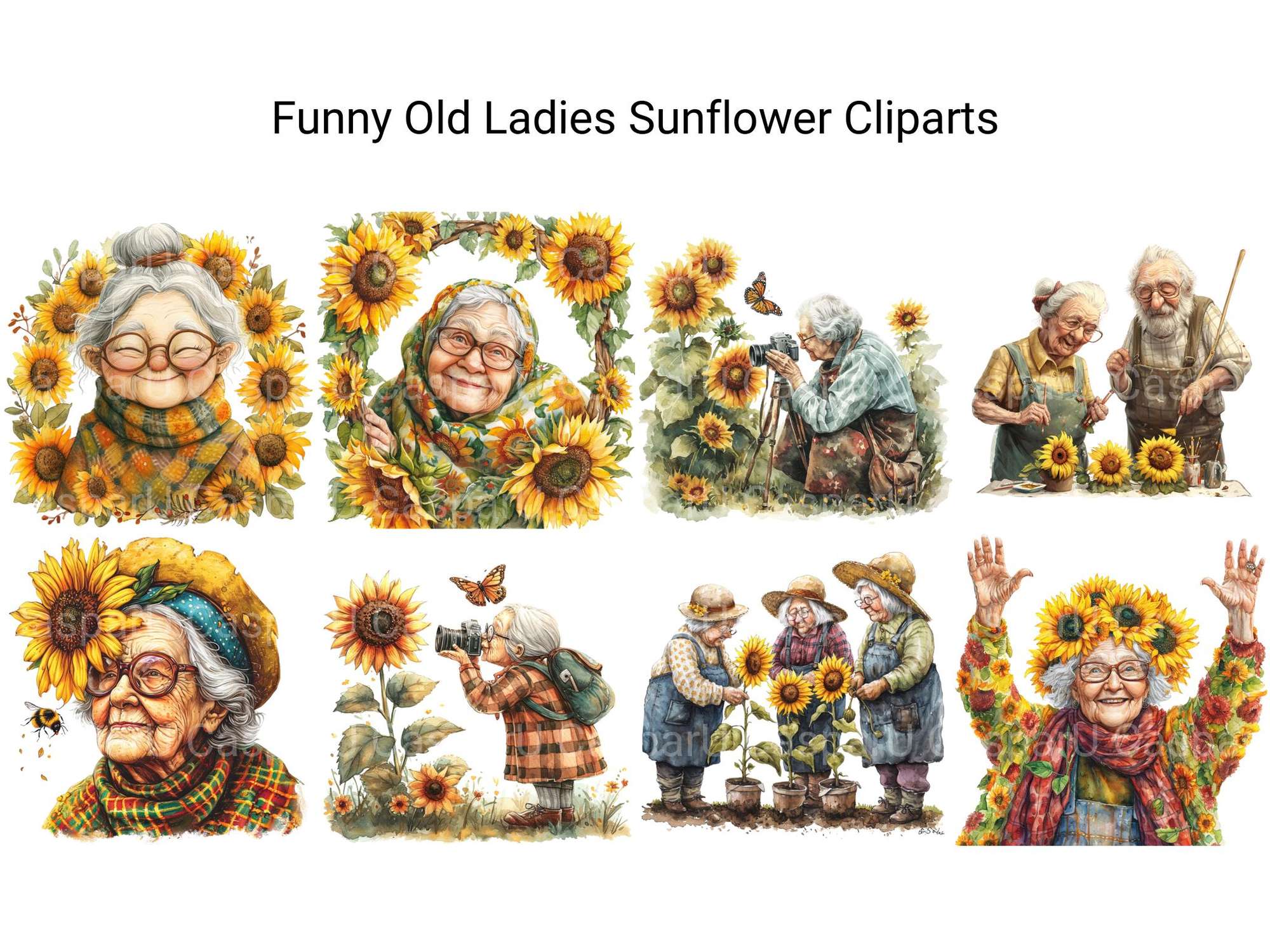 Funny Old Ladies Sunflower Clipart