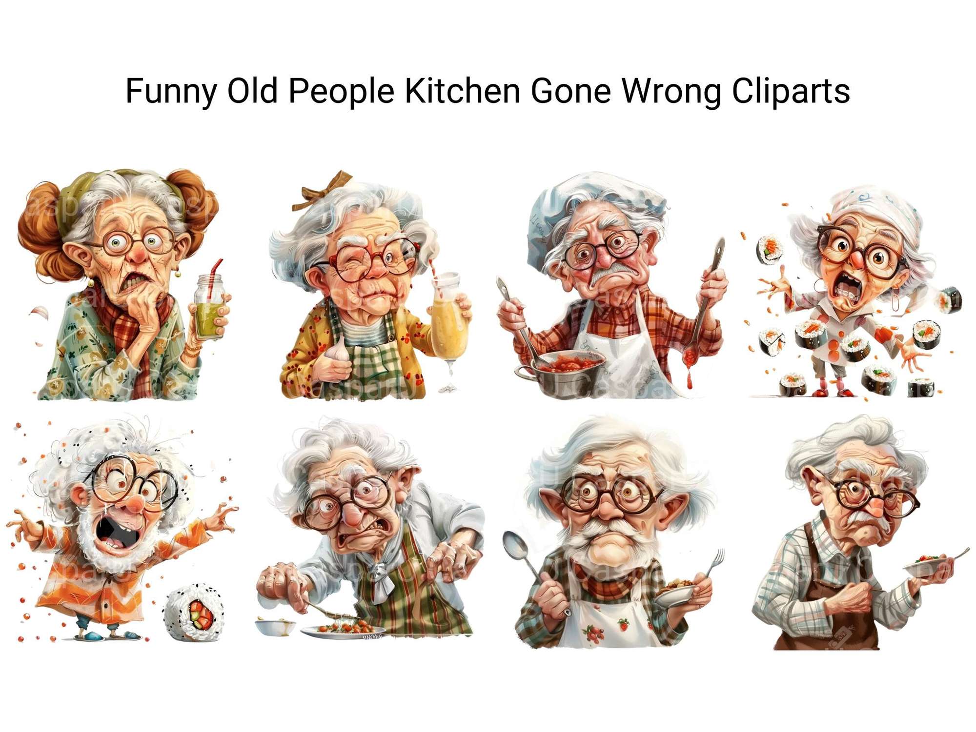 Funny Old People Kitchen Gone Wrong Clipart