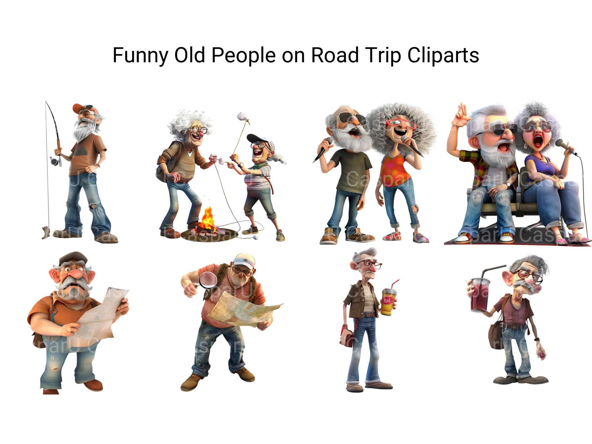 Funny Old People On Road Trip Clipart