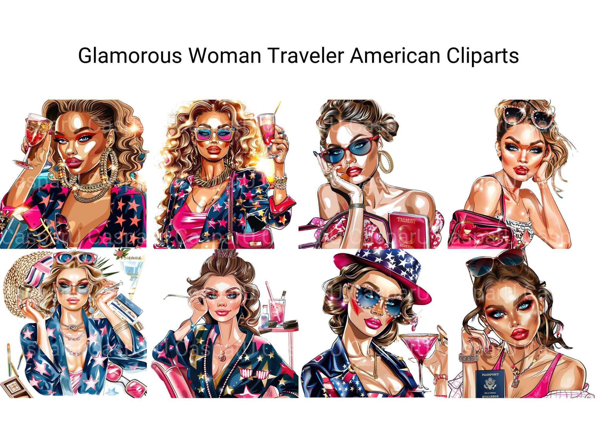 Glamorous Woman Traveler American Clipart