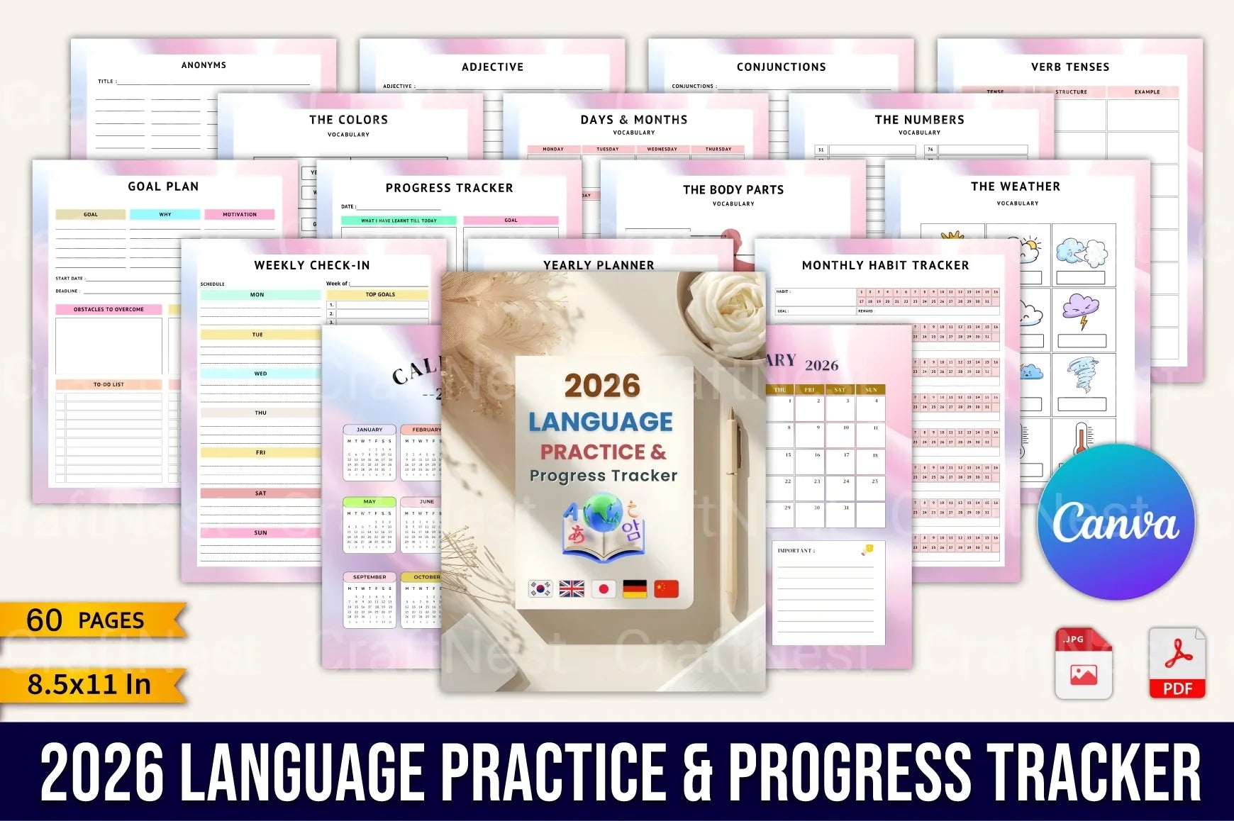 Language Practice Progress Tracker - CraftNest - Digital Crafting and Art