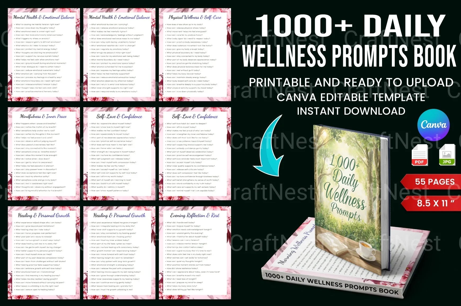 Daily Wellness Prompts Book for Mindful Living - CraftNest - Digital Crafting and Art