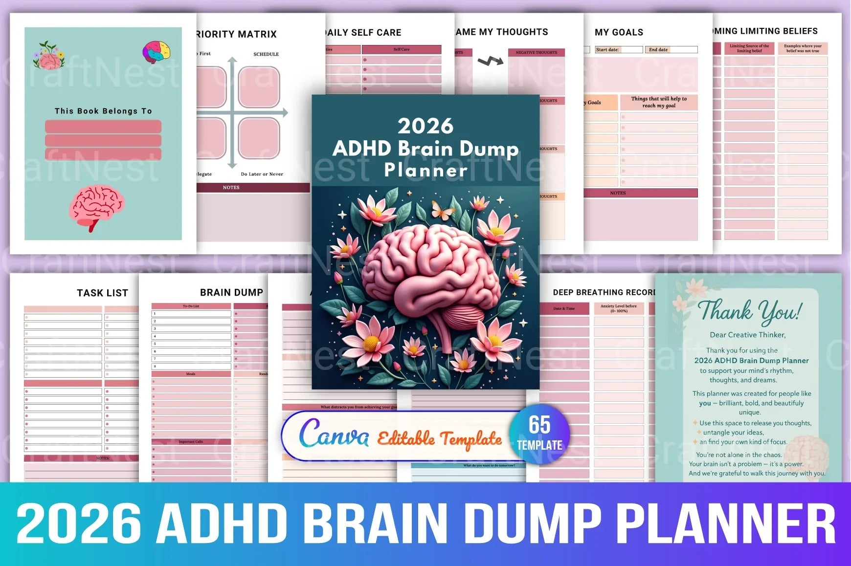 ADHD Brain Dump Planner for Enhanced Focus - CraftNest - Digital Crafting and Art