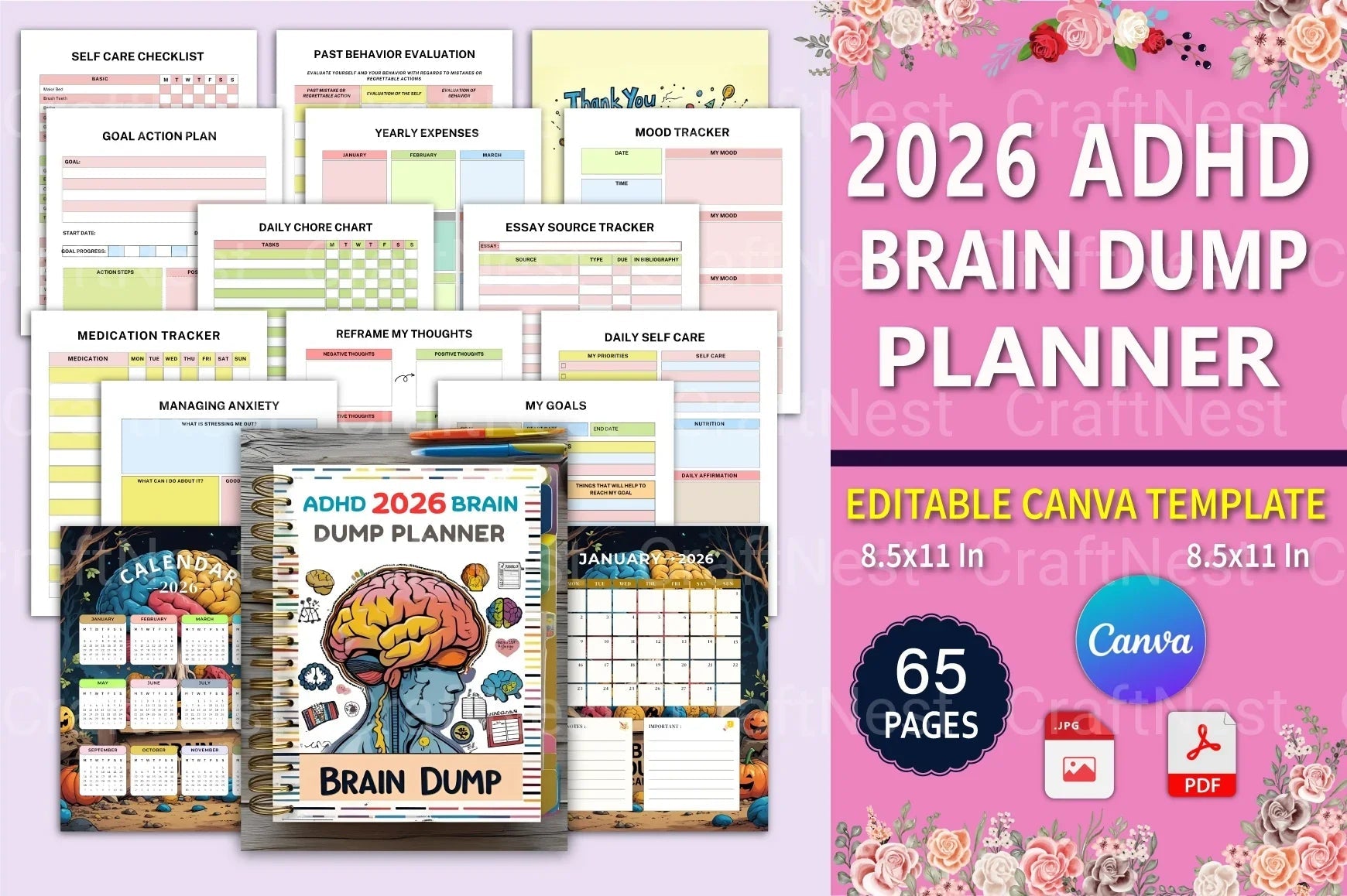 ADHD Brain Dump Planner for Effective Organization - CraftNest - Digital Crafting and Art