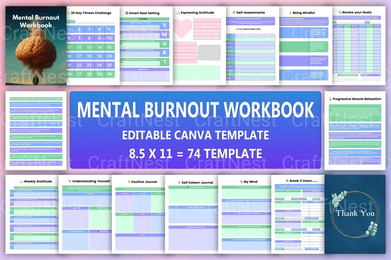 Mental Burnout Recovery Workbook - CraftNest - Digital Crafting and Art
