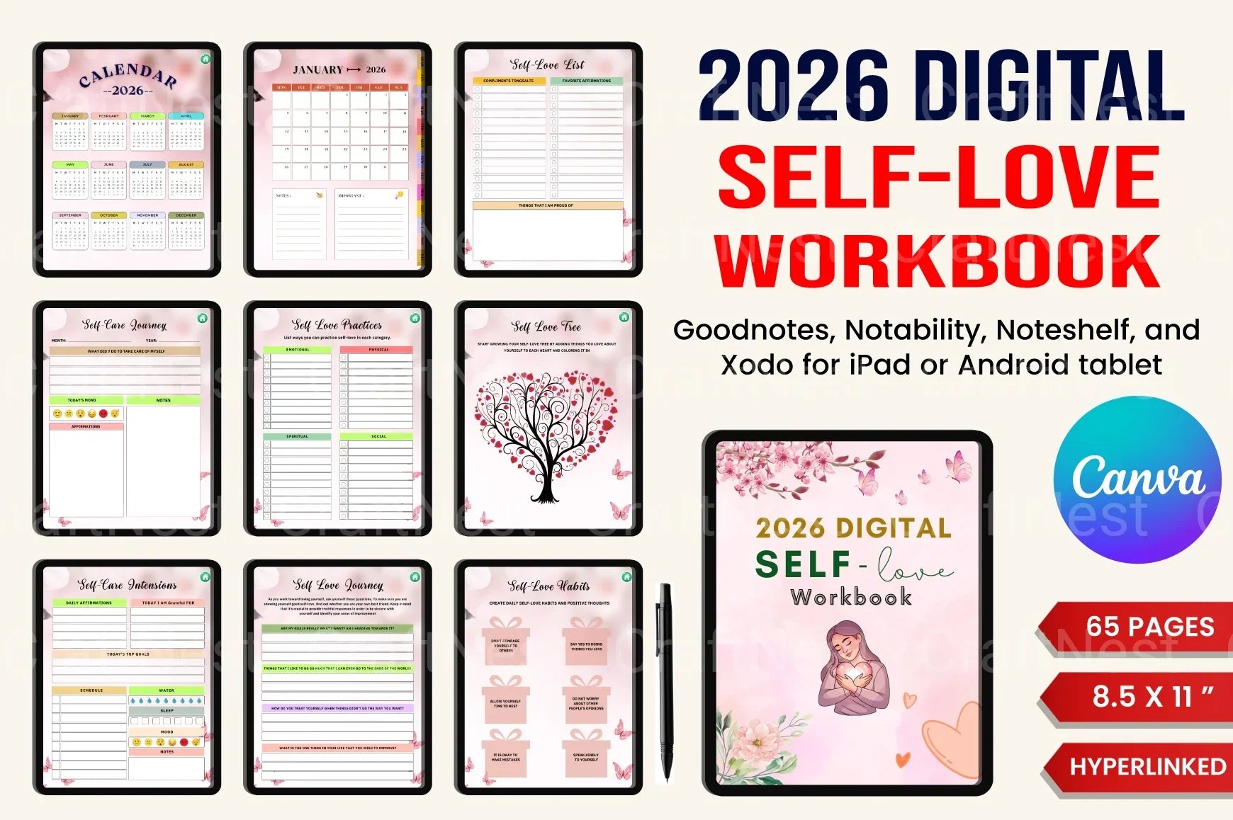 Self Love Workbook for Personal Growth - CraftNest - Digital Crafting and Art