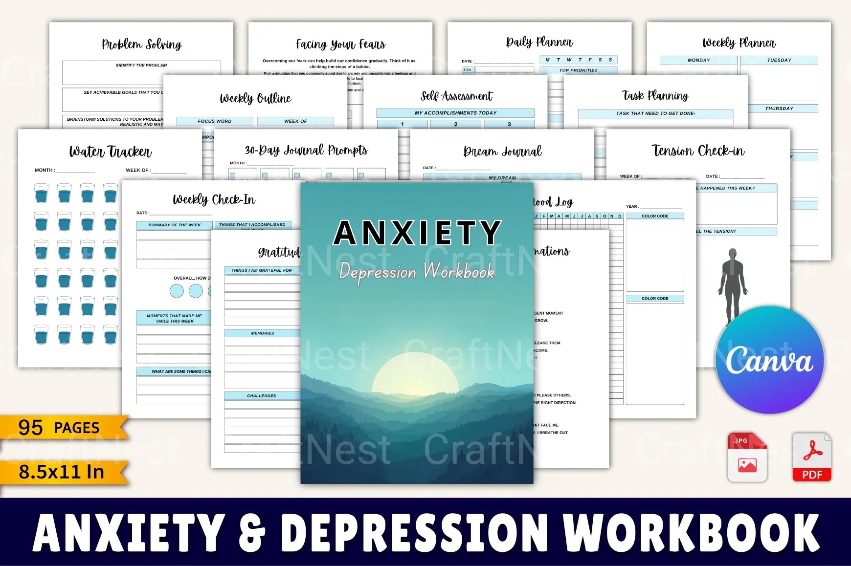 Anxiety and Depression Workbook for Mental Health - CraftNest - Digital Crafting and Art