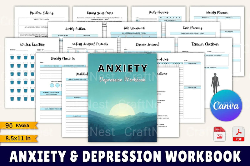 Anxiety and Depression Workbook for Mental Health - CraftNest - Digital Crafting and Art