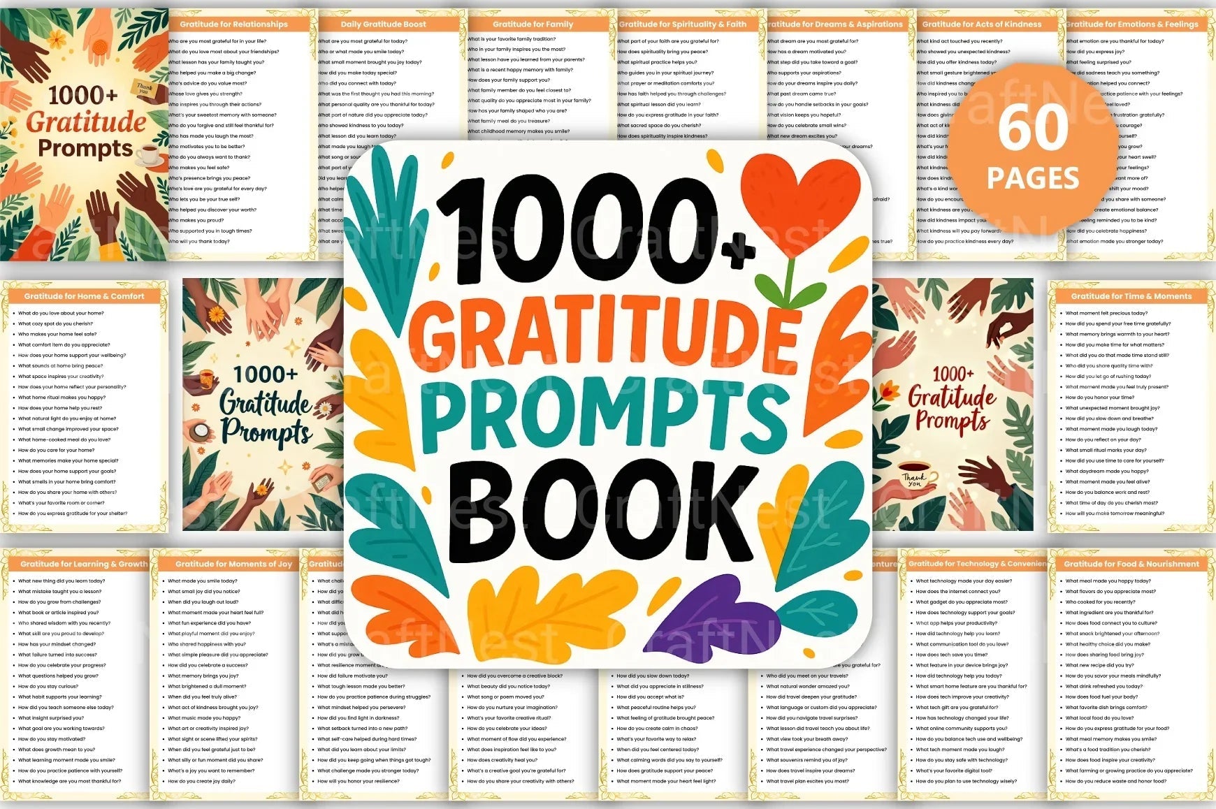 Gratitude Prompts Book for Mindful Reflection - CraftNest - Digital Crafting and Art