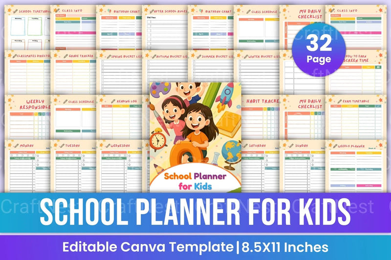School Planner for Kids - CraftNest - Digital Crafting and Art