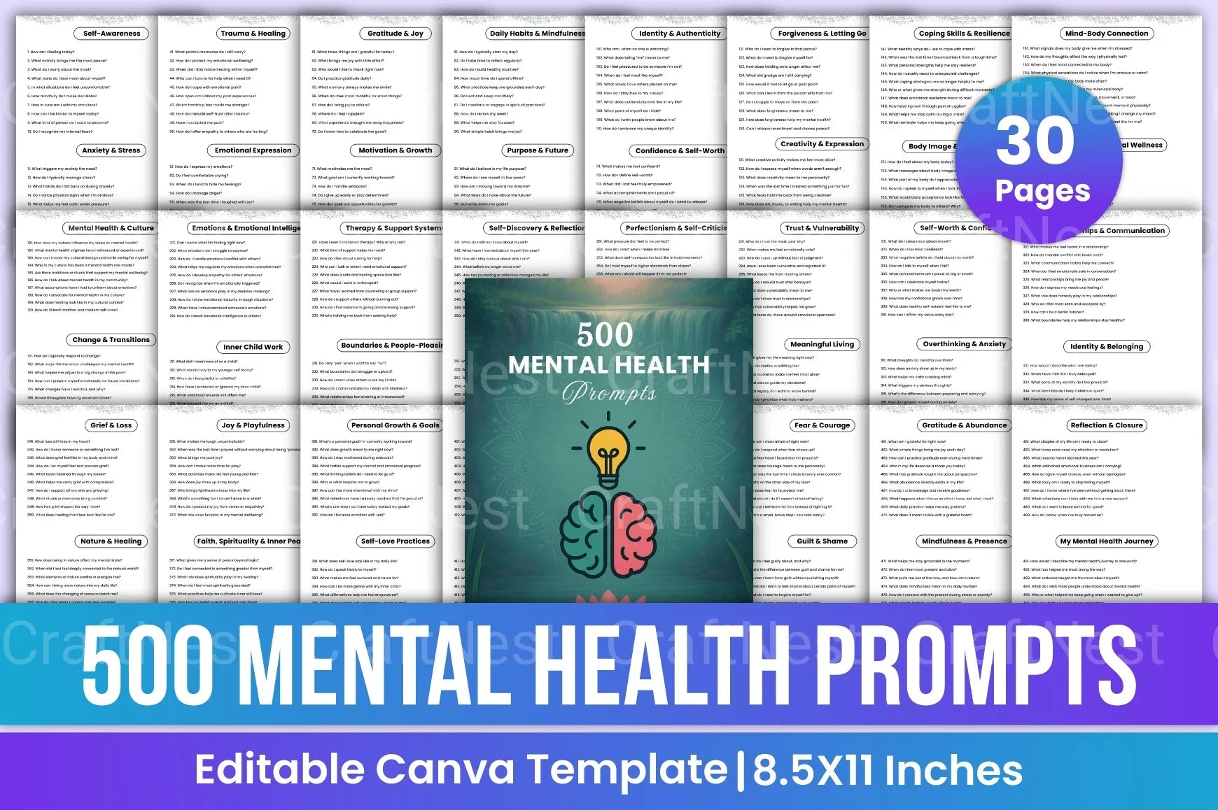 Mental Health Prompts for Wellness and Growth - CraftNest - Digital Crafting and Art