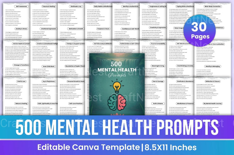 Mental Health Prompts for Wellness and Growth - CraftNest - Digital Crafting and Art
