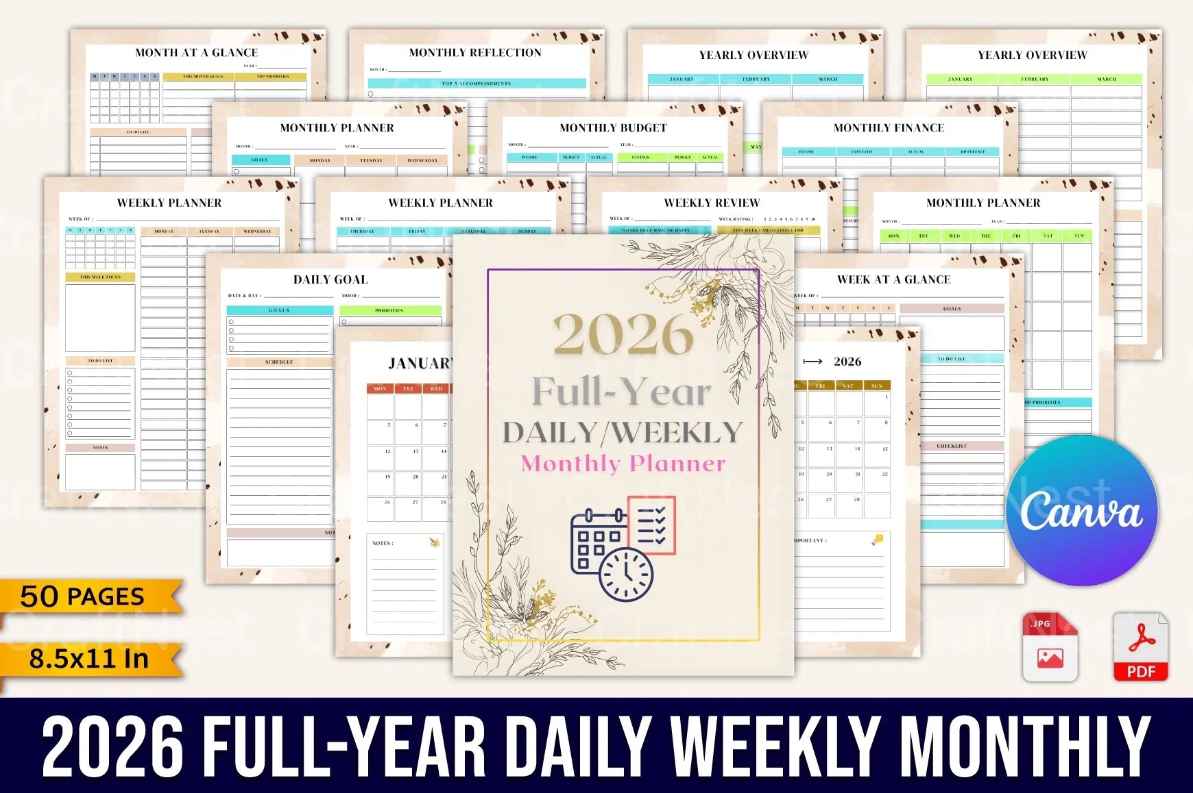 Yearly, Weekly & Monthly Planner 2024 - CraftNest - Digital Crafting and Art