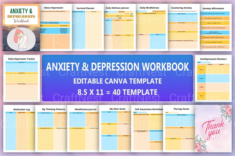 Anxiety & Depression Workbook for Personal Growth - CraftNest - Digital Crafting and Art