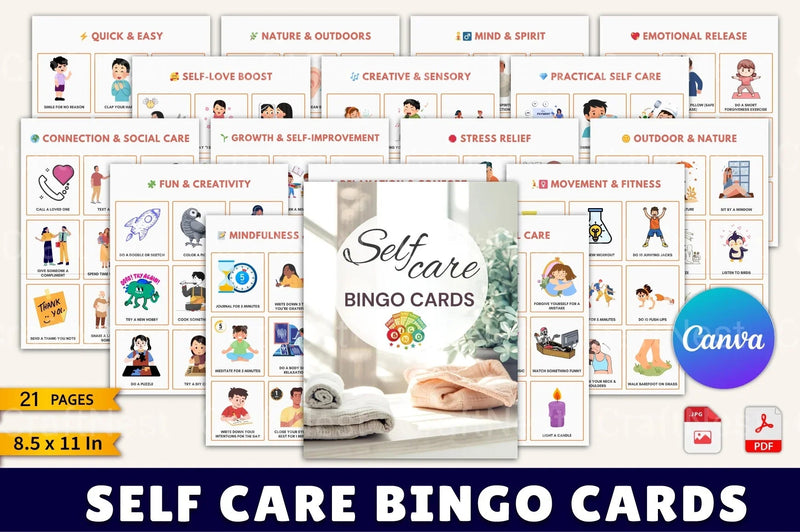 Self Care Bingo Cards for Wellness and Relaxation - CraftNest - Digital Crafting and Art