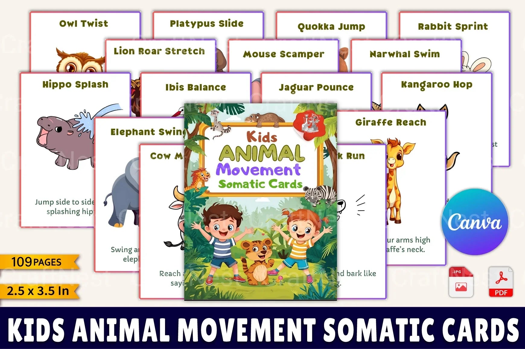 Kids Animal Movement Somatic Cards for Fun and Learning - CraftNest - Digital Crafting and Art