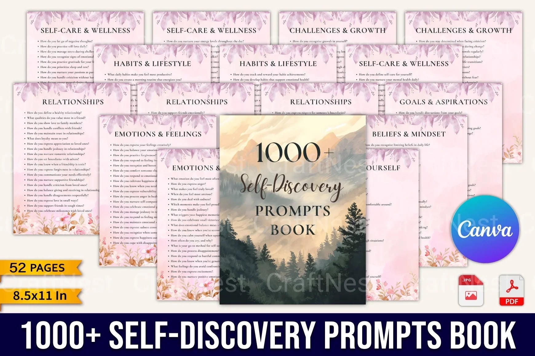 Self Discovery Prompts Book for Personal Growth - CraftNest - Digital Crafting and Art