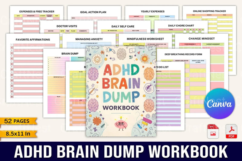 ADHD Brain Dump Workbook for Focus and Organization - CraftNest - Digital Crafting and Art
