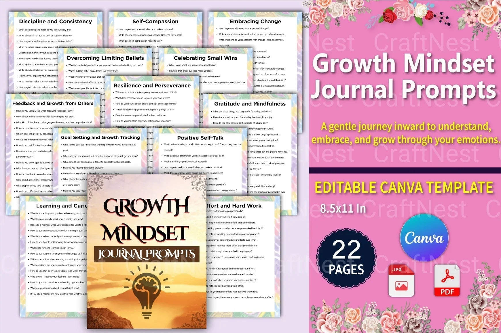Growth Mindset Prompts for Personal Development - CraftNest - Digital Crafting and Art