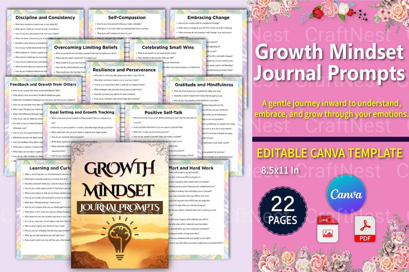 Growth Mindset Prompts for Personal Development - CraftNest - Digital Crafting and Art