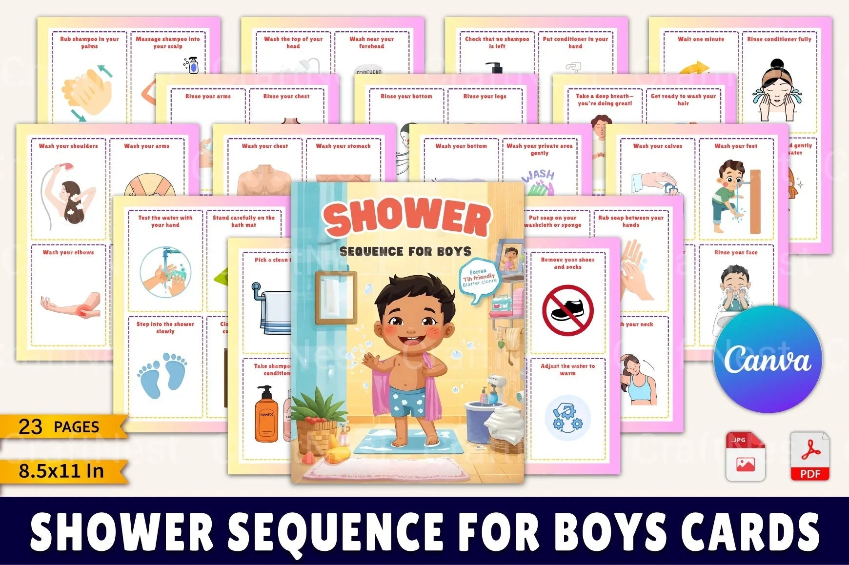 Shower Sequence Cards for Boys - CraftNest - Digital Crafting and Art