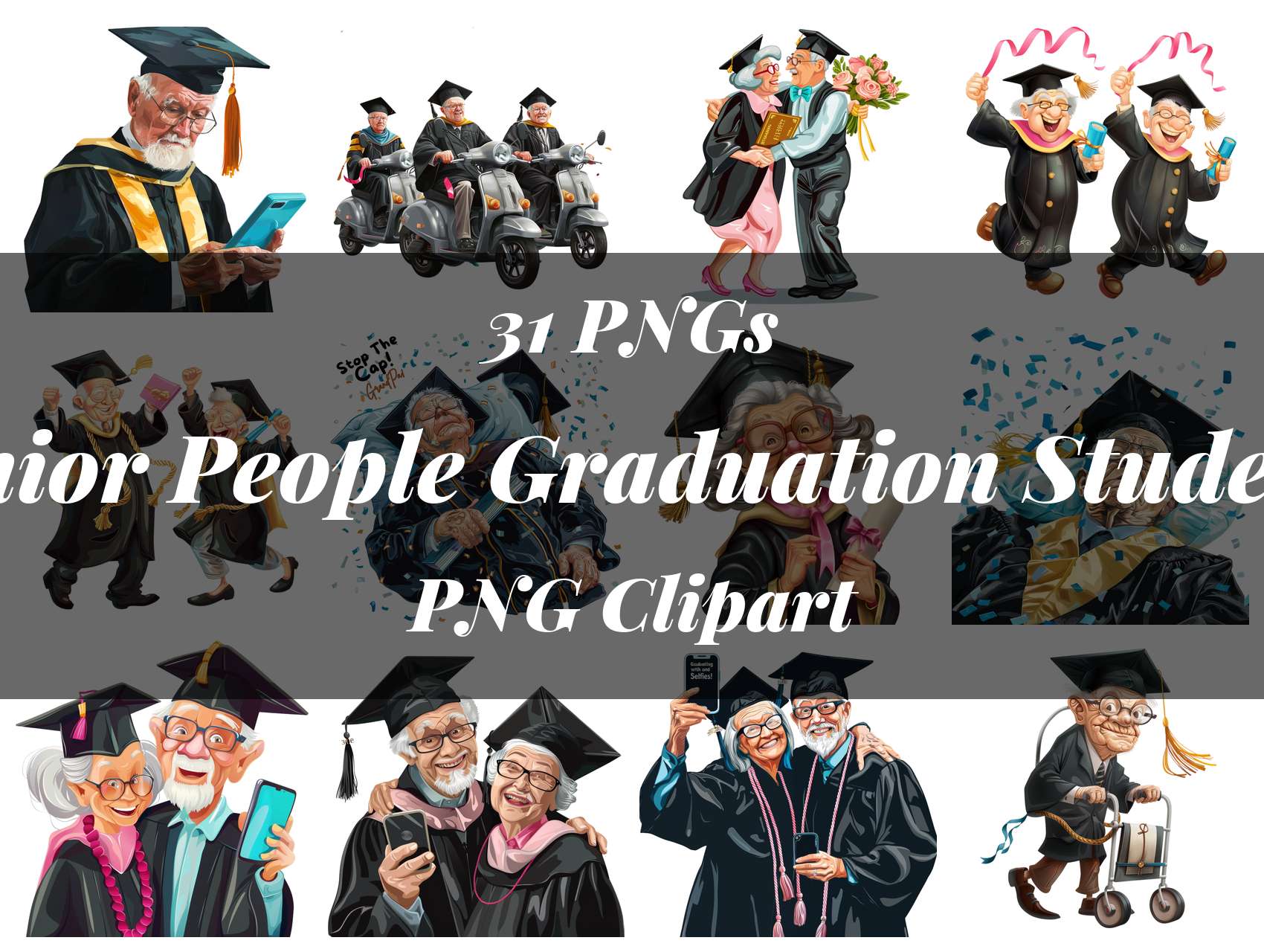 Senior People Graduation Students Clipart