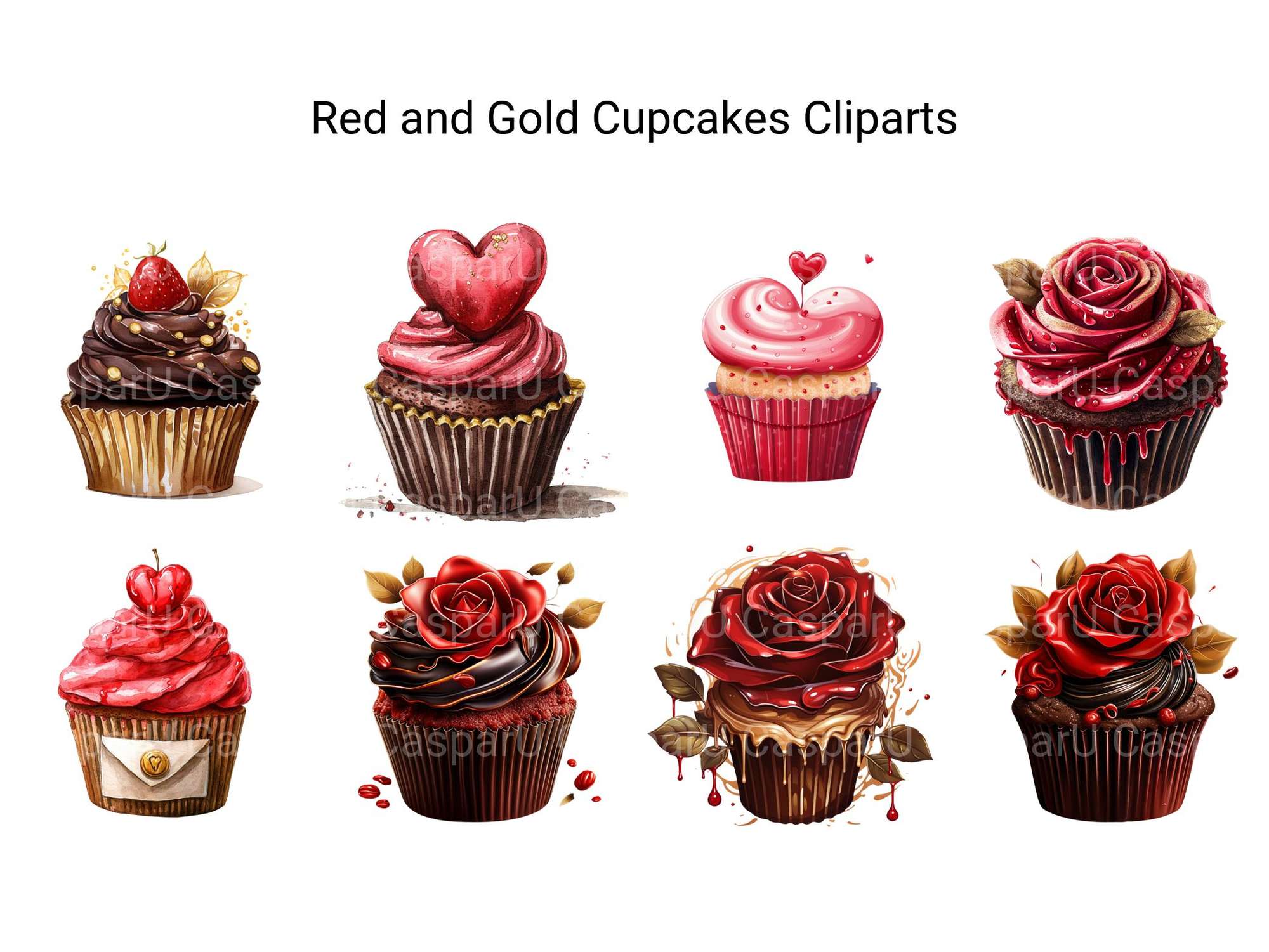 Valentines Day Red and Gold Cupcakes Clipart
