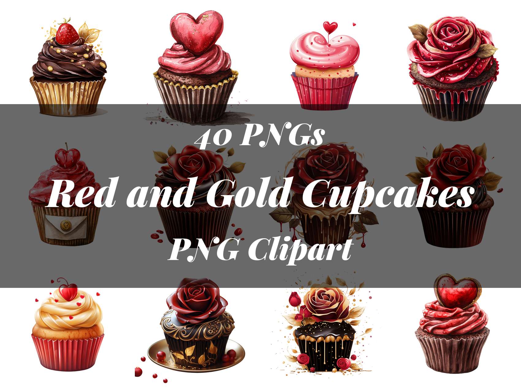 Valentines Day Red and Gold Cupcakes Clipart