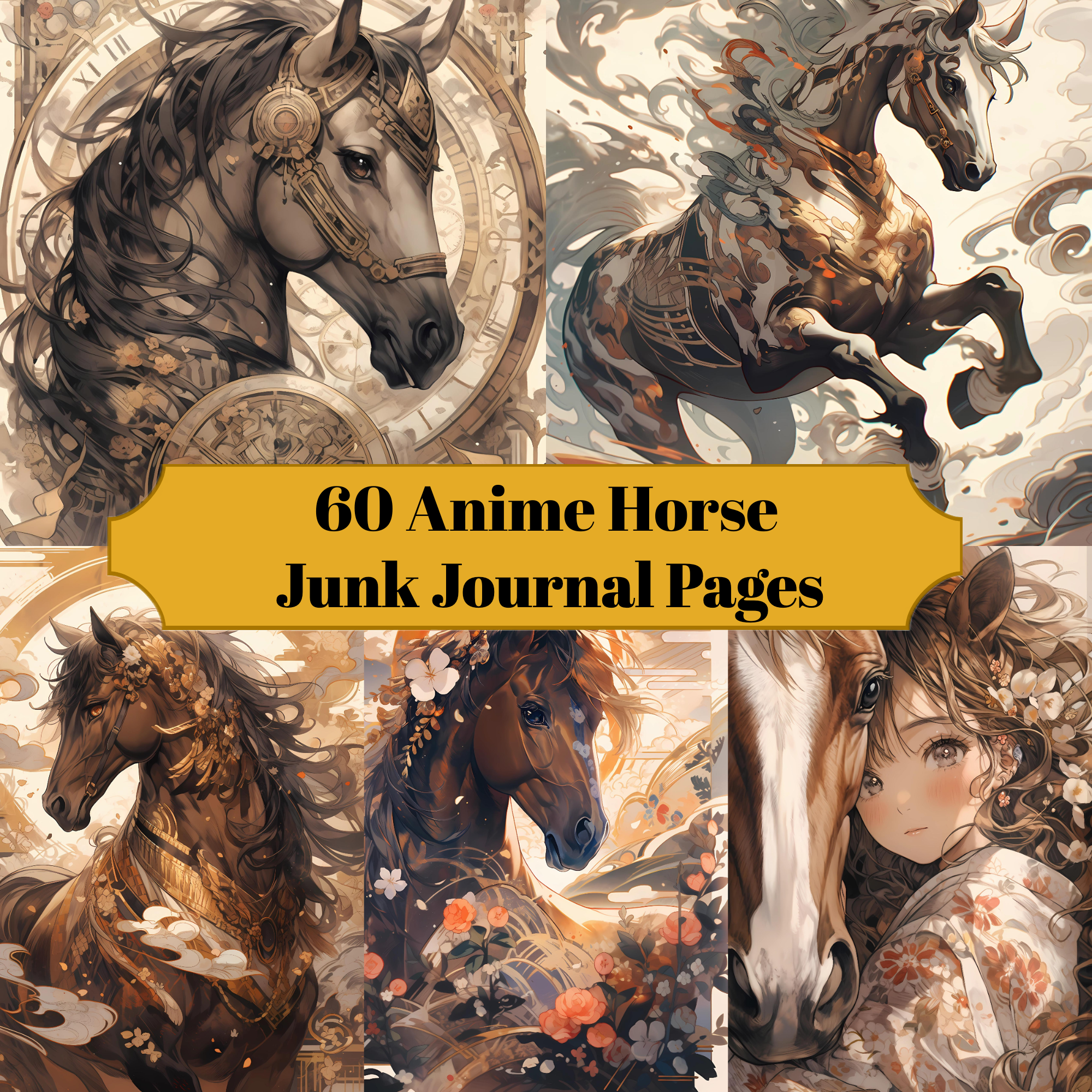 Anime Horse Junk Journal Pages
