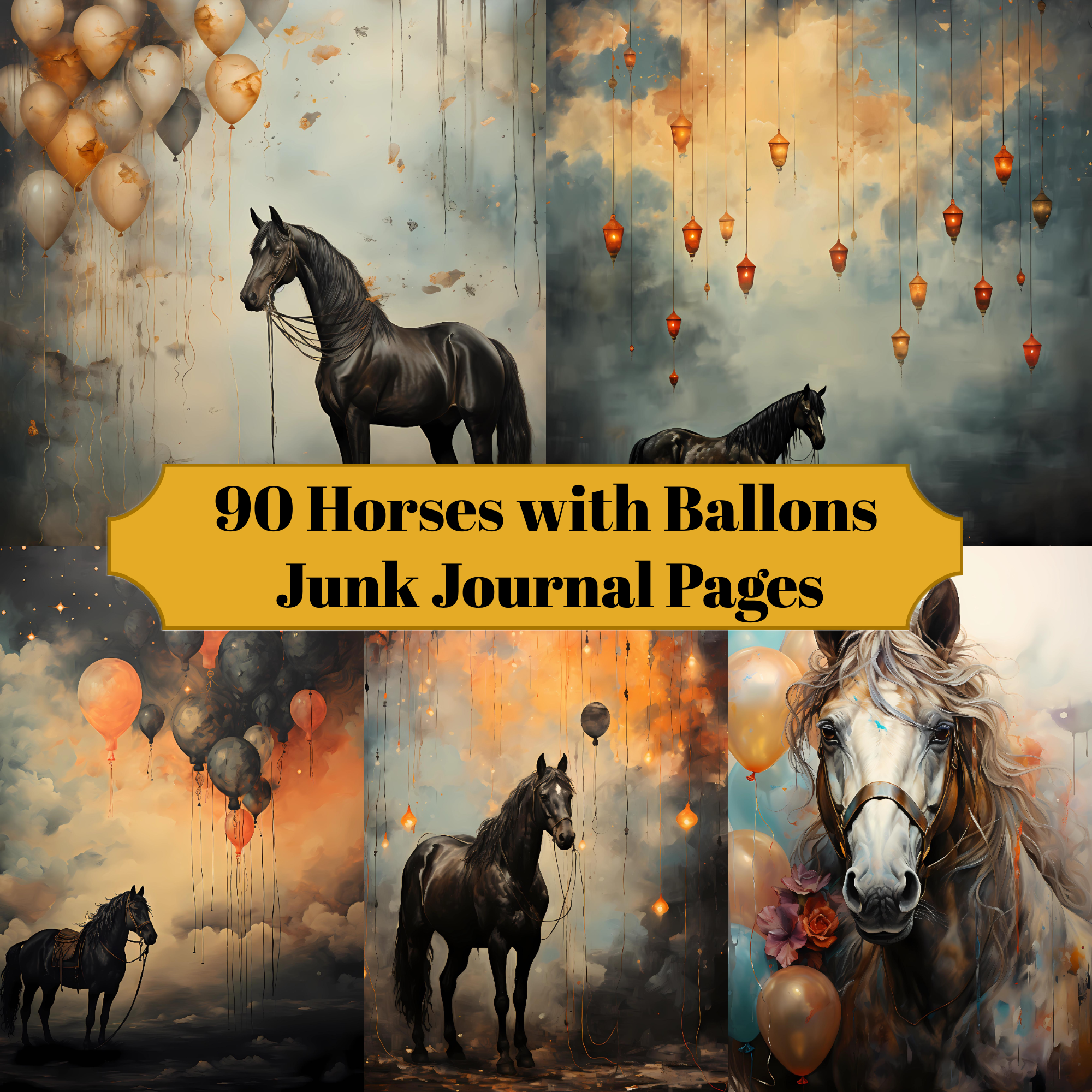 Horses With Balloons Junk Journal Pages