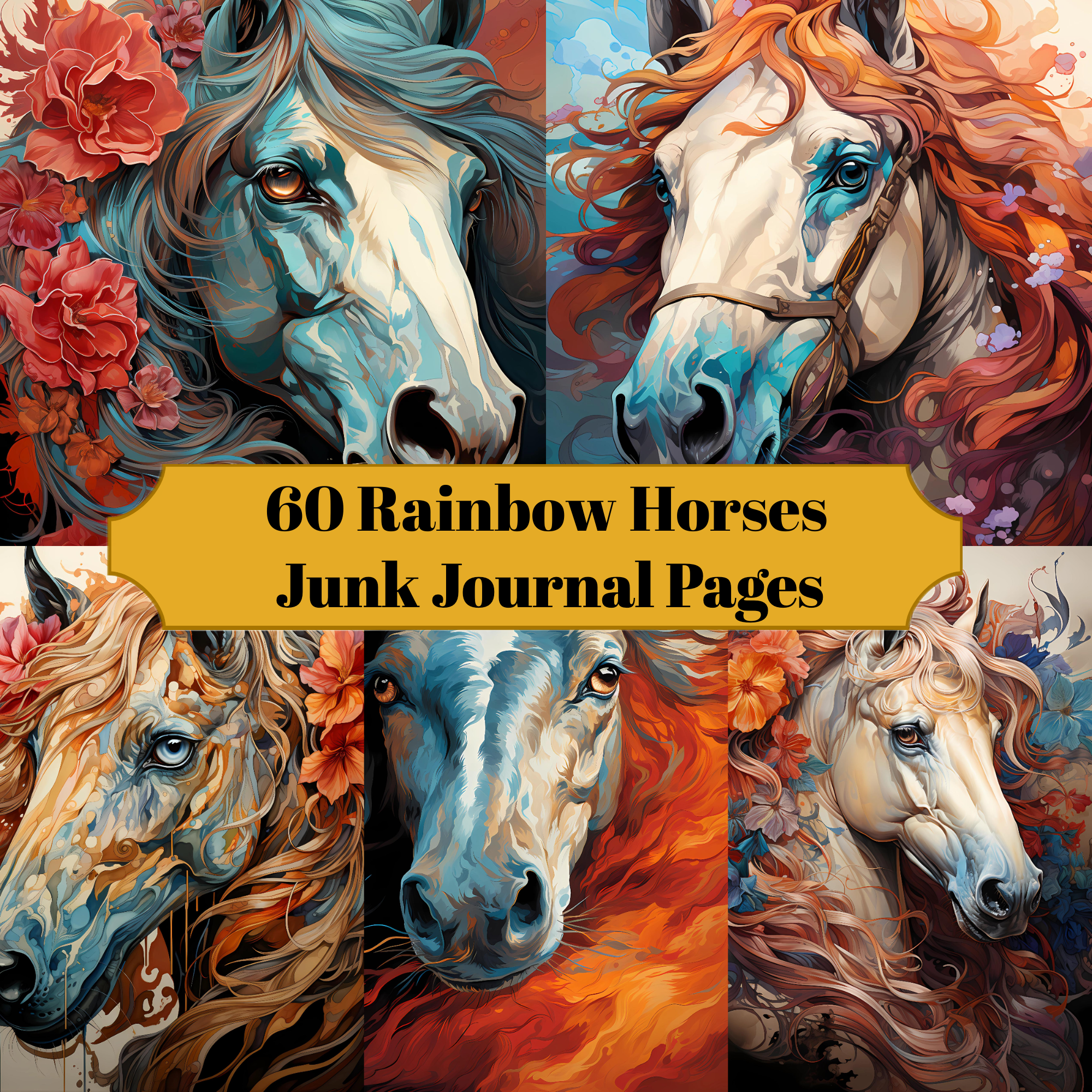 Rainbow Horses Junk Journal Pages