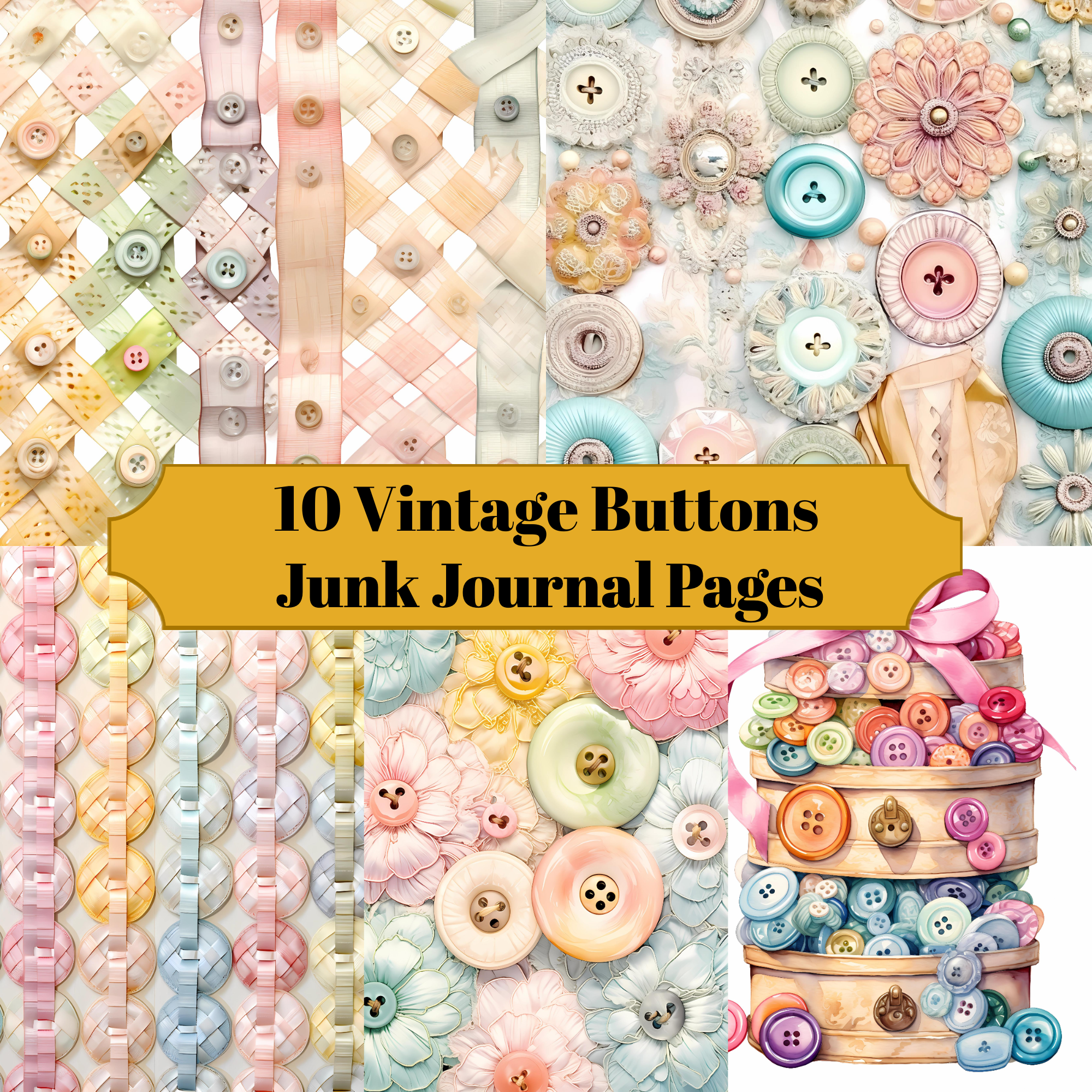 Vintage Buttons Junk Journal Pages
