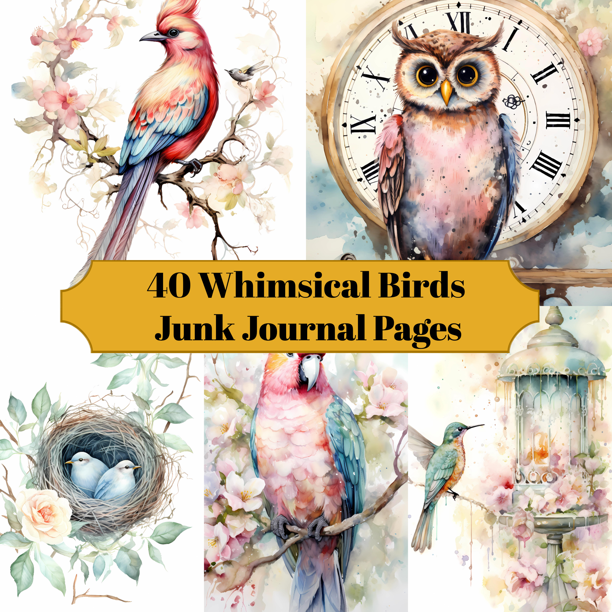 Whimsical Birds Junk Journal Pages