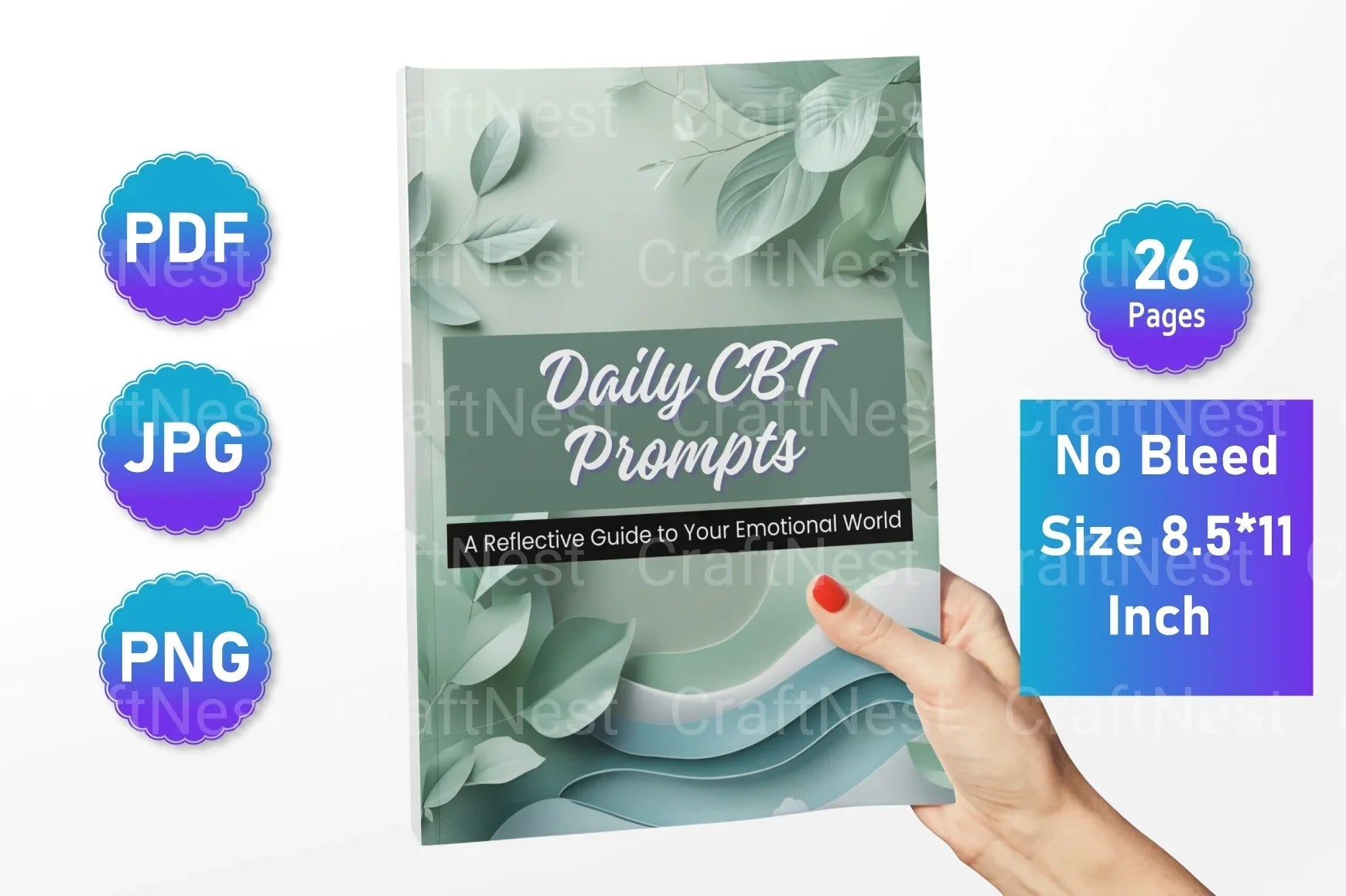 Daily CBT Prompts Book for Mental Wellness - CraftNest - Digital Crafting and Art
