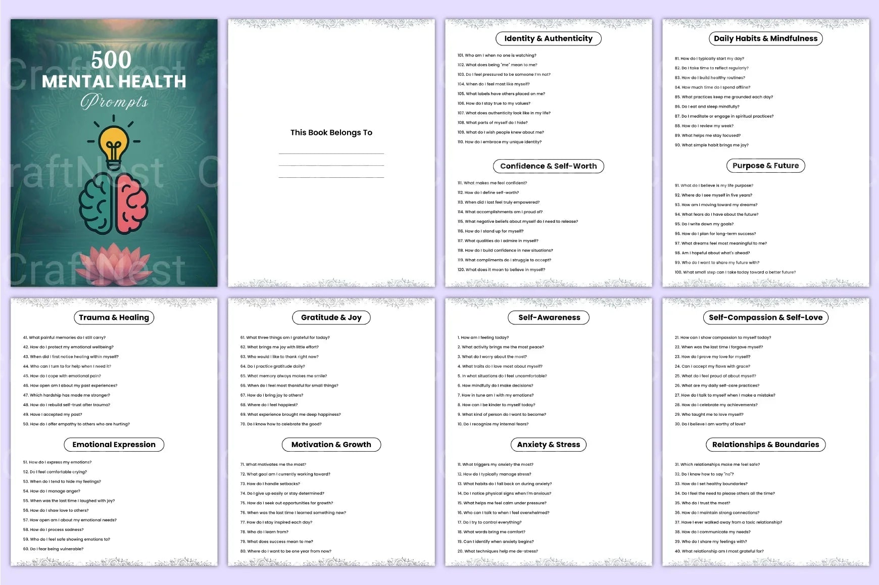 Mental Health Prompts for Wellness and Growth - CraftNest - Digital Crafting and Art