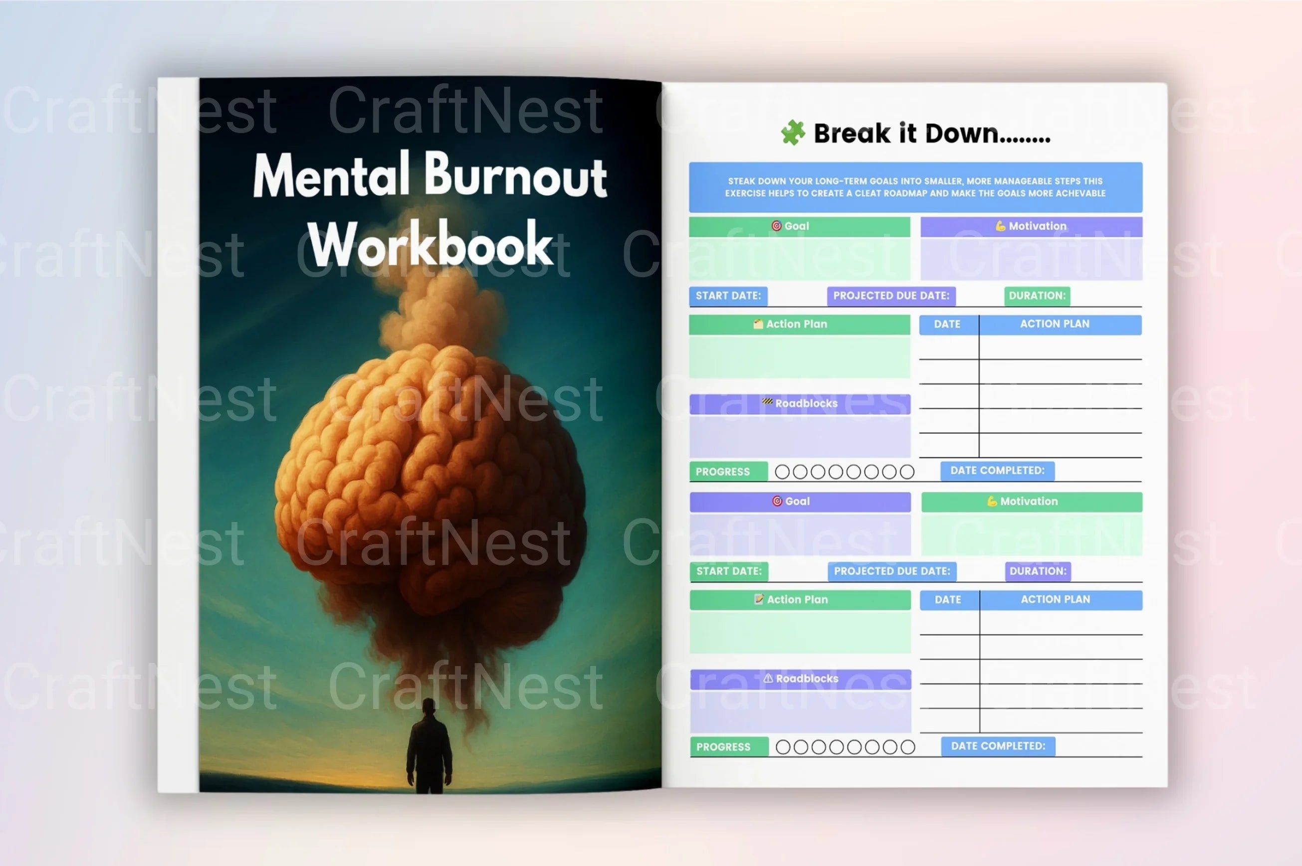 Mental Burnout Recovery Workbook - CraftNest - Digital Crafting and Art